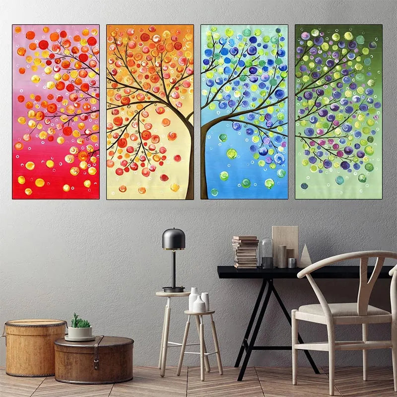Four Season Lucky Tree Canvas Painting