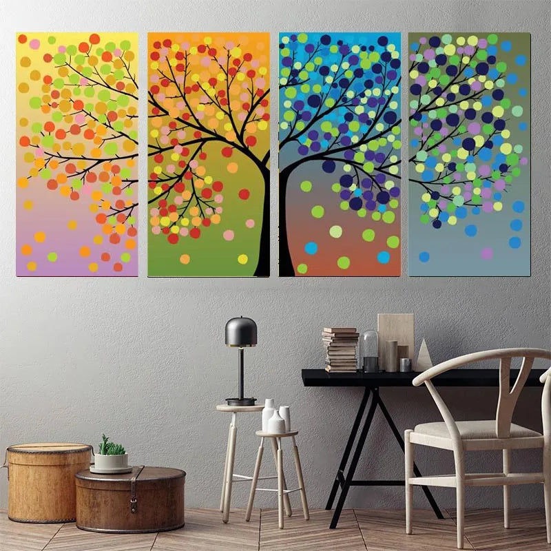 Four Season Lucky Tree Canvas Painting